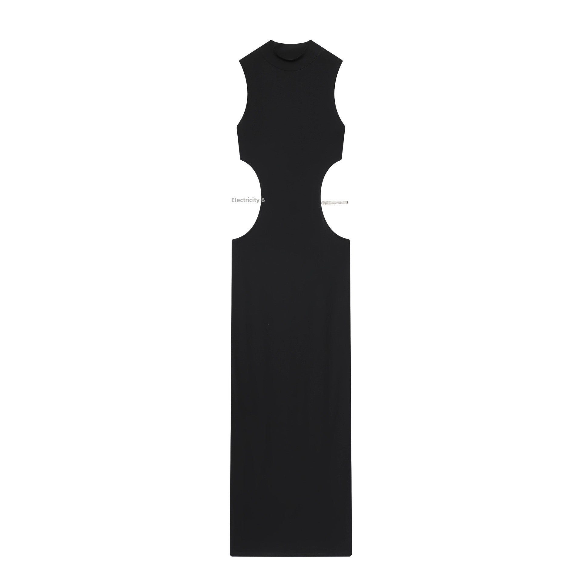 Casual Open Front Design Jewelry Decorated Dress Slim Fit Ankle Length Solid Color Polyester Women Dress - view 2