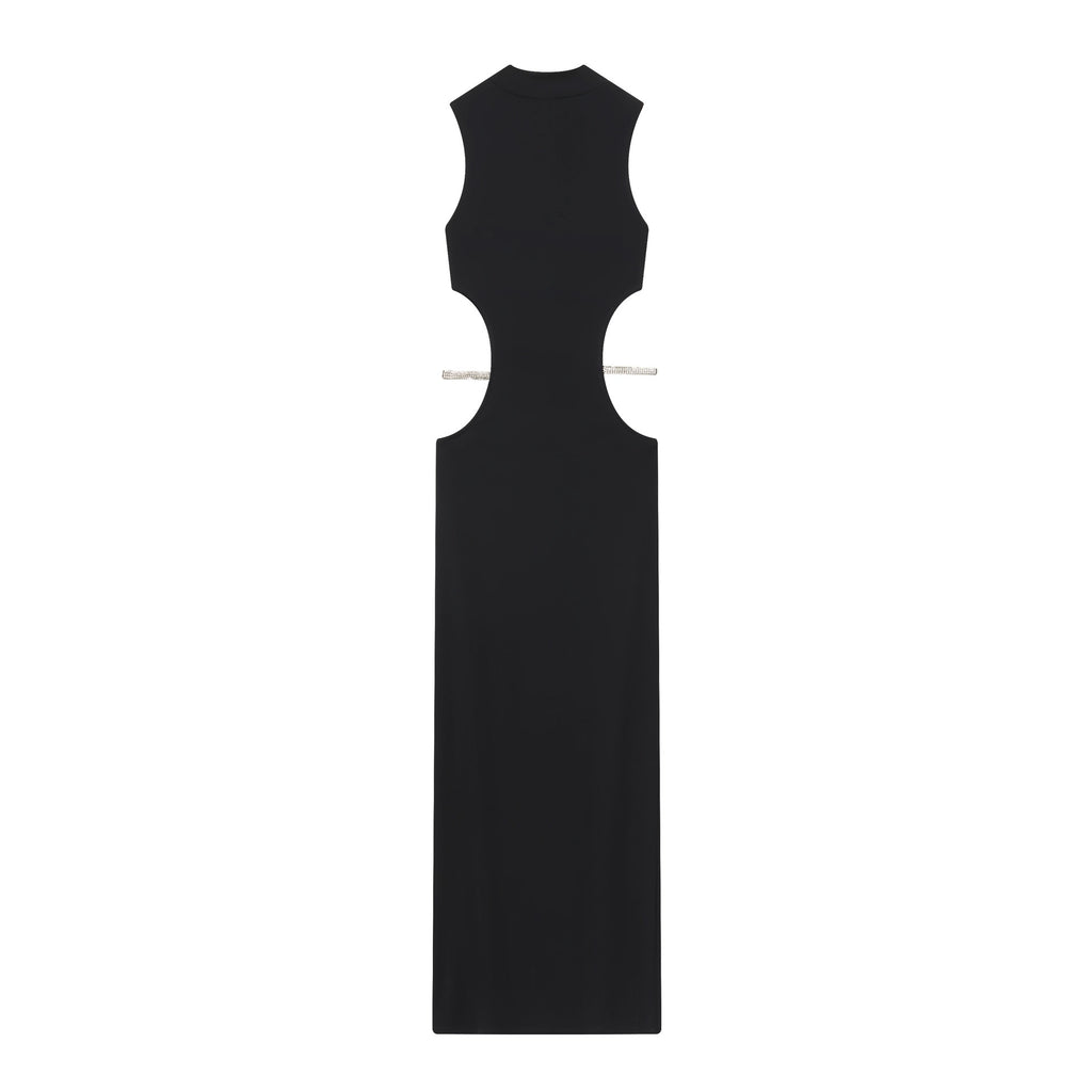 Casual Open Front Design Jewelry Decorated Dress Slim Fit Ankle Length Solid Color Polyester Women Dress - view 3