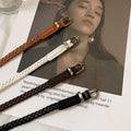 Woven Belt For Women Dress Coat Slim Fit Simple Decorative Thin Belt - front view