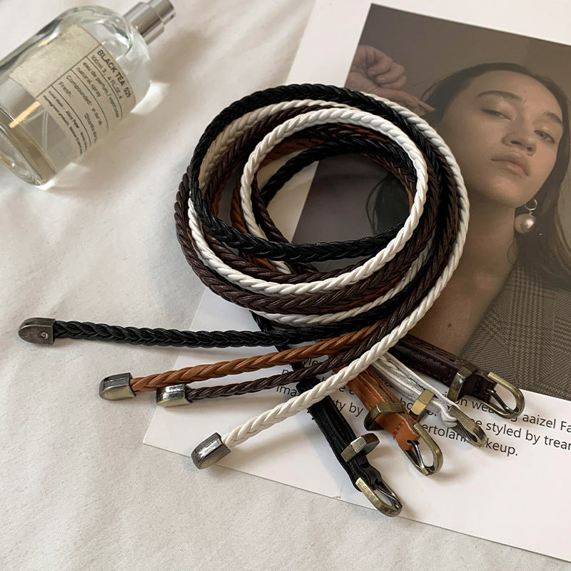 Woven Belt For Women Dress Coat Slim Fit Simple Decorative Thin Belt - view 2