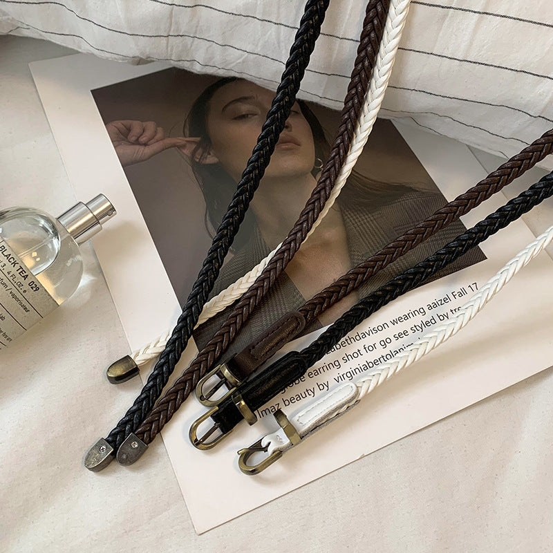 Woven Belt For Women Dress Coat Slim Fit Simple Decorative Thin Belt - view 3