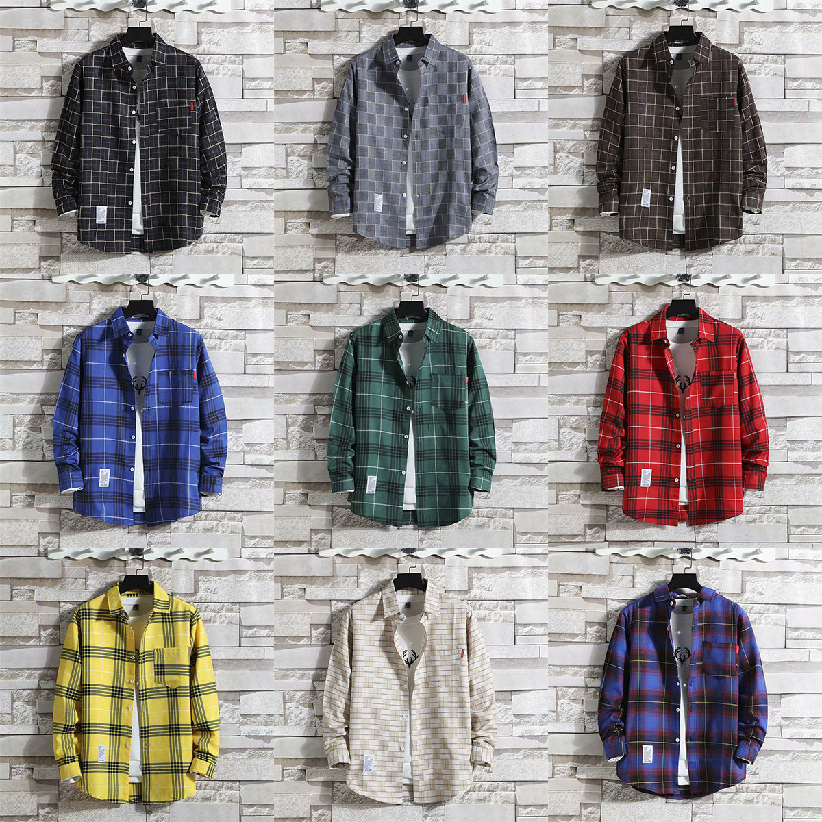 Casual Long Sleeve Plaid Men's Shirt Trendy Spring Autumn Brand Hong Kong  Workwear - front view