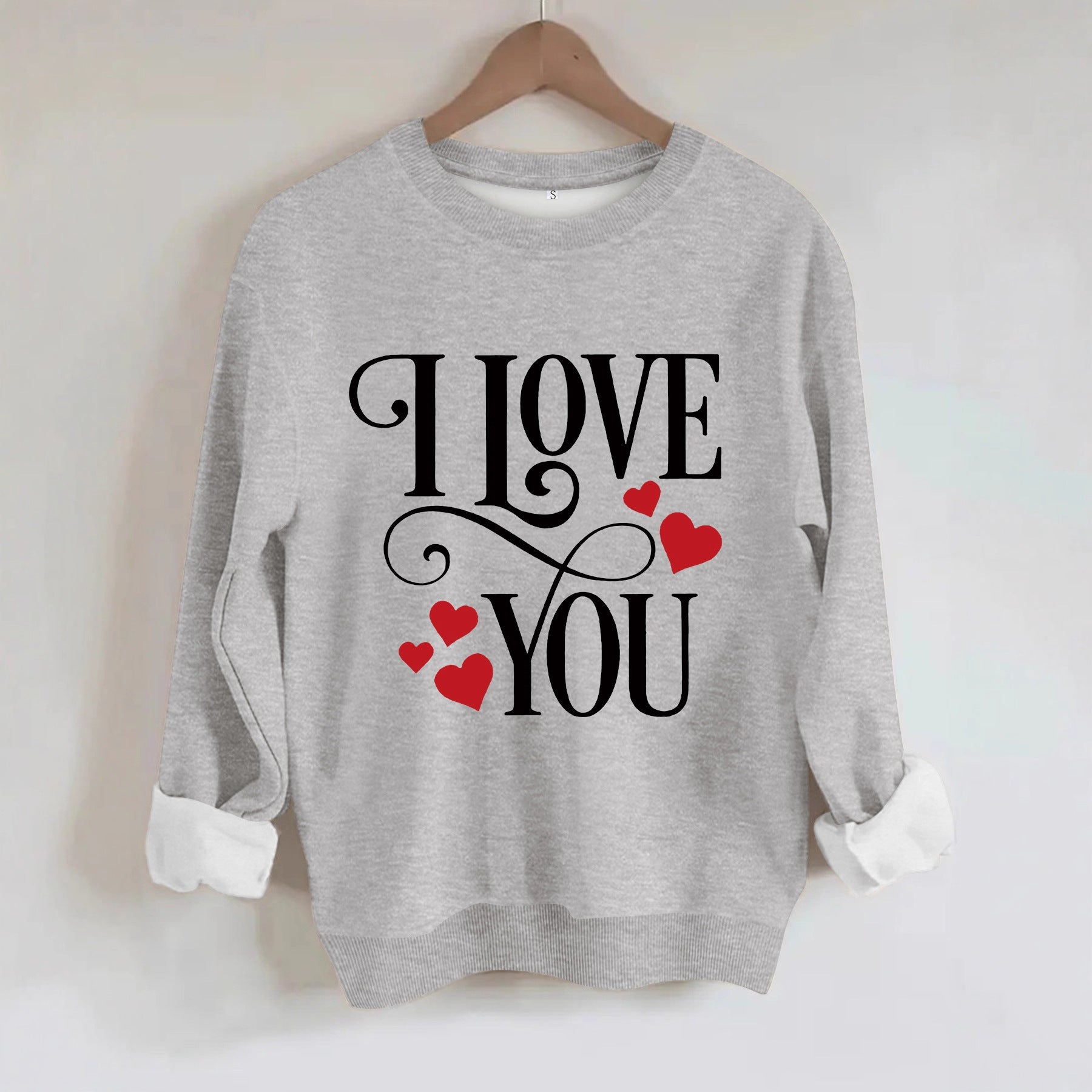 Valentine's Day Letter Print Round Neck Long Sleeve Sweatshirt Casual Women's Top Polyester Spandex Street Style - front view