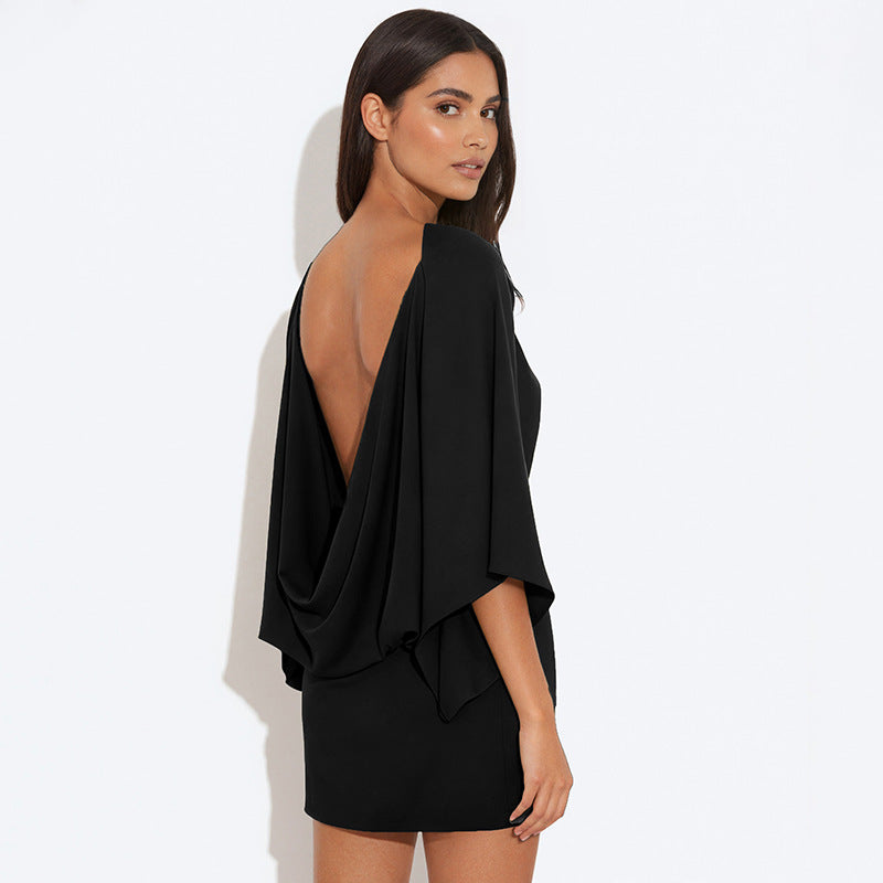 Deep V Backless Loose Women's Dress Casual Wear Polyester Spandex Material Sleeveless Short - view 2