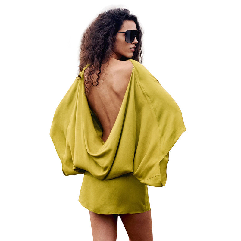Deep V Backless Loose Women's Dress Casual Wear Polyester Spandex Material Sleeveless Short - view 5