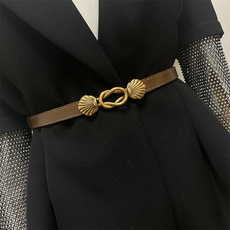 Universal Retro Waist Accessory For Women, Thin Belt, Genuine Leather Waistband, Women's Dress Accessory - front view