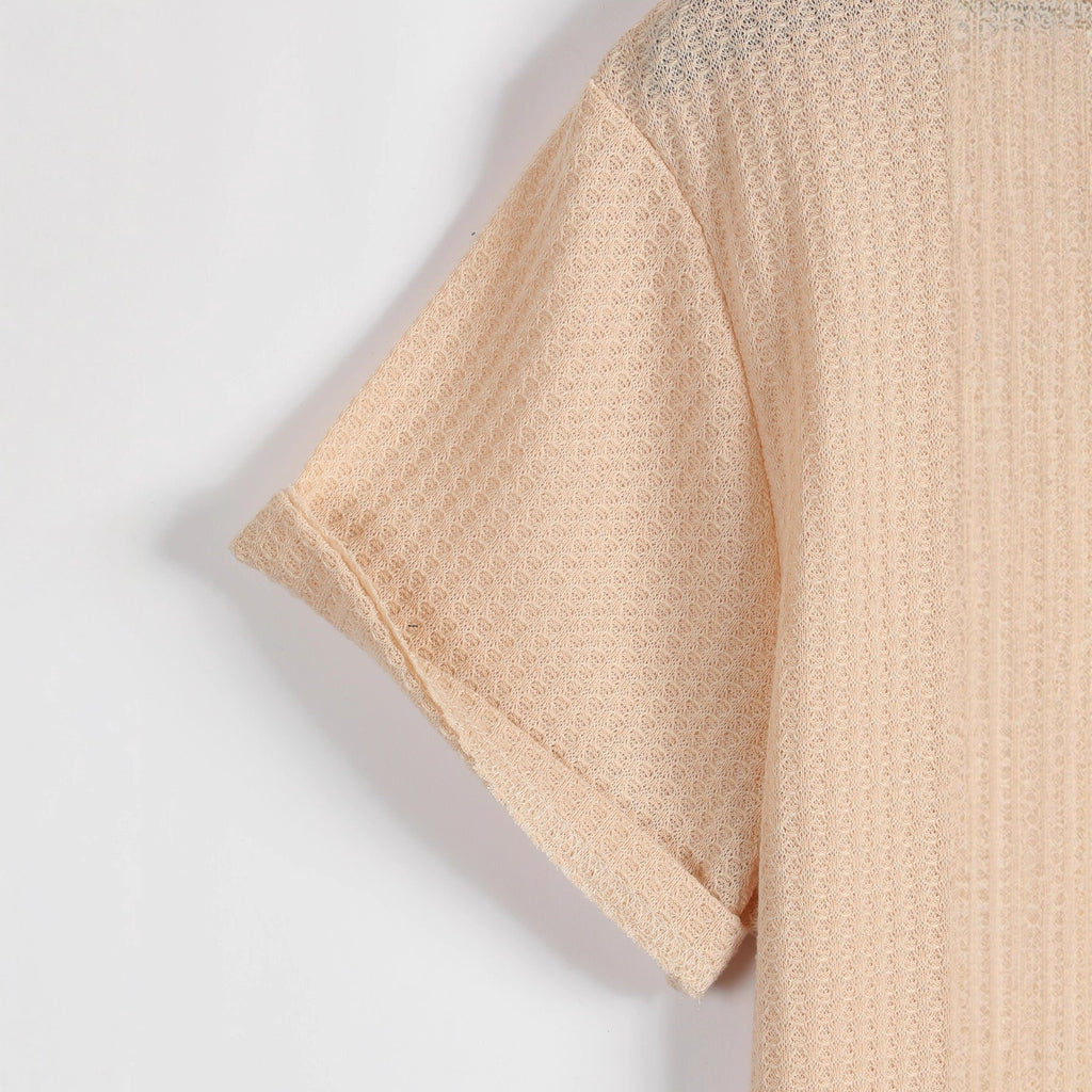 Casual Loose Knitted Short Sleeve Men Shirt Polo Collar Design Polyester Fabric Office Business Solid Color And Plaid - view 4