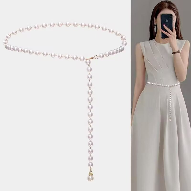 Simple Retro Imitation Pearl Single Layer Waist Chain Sexy Women's Dress Accessory - front view