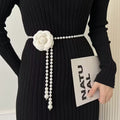 Rose Pearl Waist Chain Accessory French Style Women's Dress Decoration Slimming Belt - front view