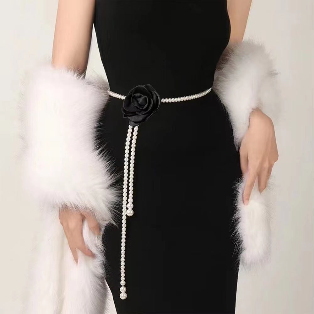 Rose Pearl Waist Chain Accessory French Style Women's Dress Decoration Slimming Belt - view 2