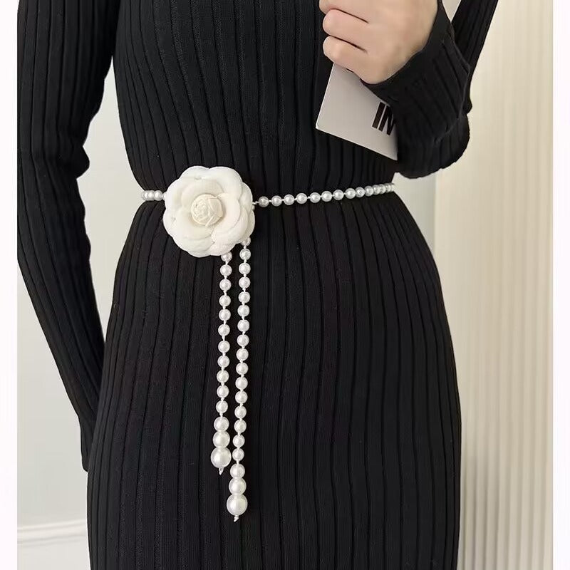 Rose Pearl Waist Chain Accessory French Style Women's Dress Decoration Slimming Belt - view 4