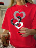 Valentine's Day Couple Cotton T-shirt Short Sleeve 3D Printed Round Neck Shrimp Pattern Grid Women's Top - front view
