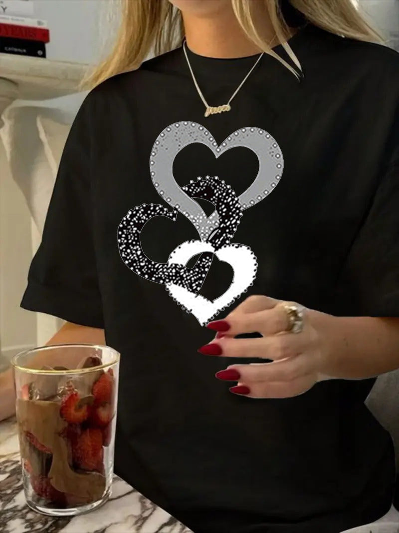 Valentine's Day Couple Cotton T-shirt Short Sleeve 3D Printed Round Neck Shrimp Pattern Grid Women's Top - view 4