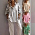 Casual Loose Women's Long Sleeve Shirt Spring Casual Striped Button Women's Top Polyester Fabric - front view