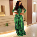 Vintage Women's Dress A-line Dress High Neck Long Sleeve Printed Waist-cinching Long Dress - front view