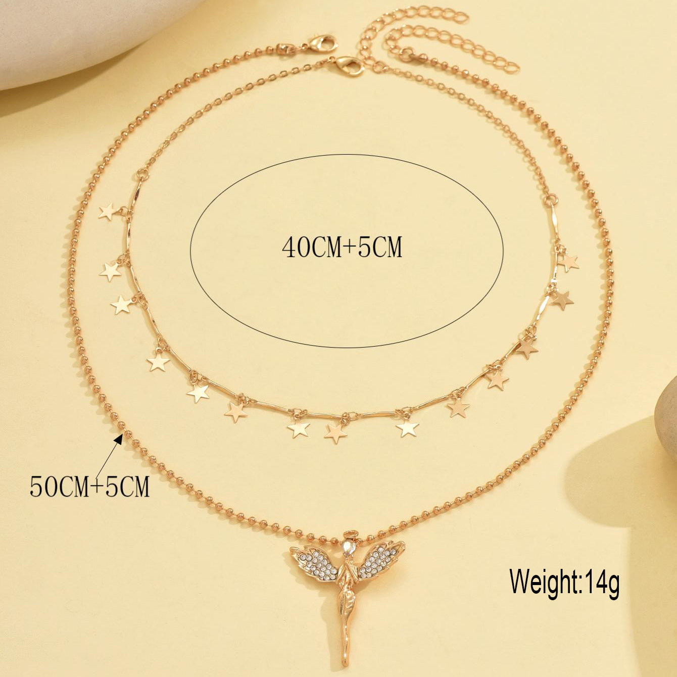 2 Pieces A Set Of Minimalist Star Tassel Gold Necklace Metal Sense Alloy Angel Pendant Necklace For Women - view 3