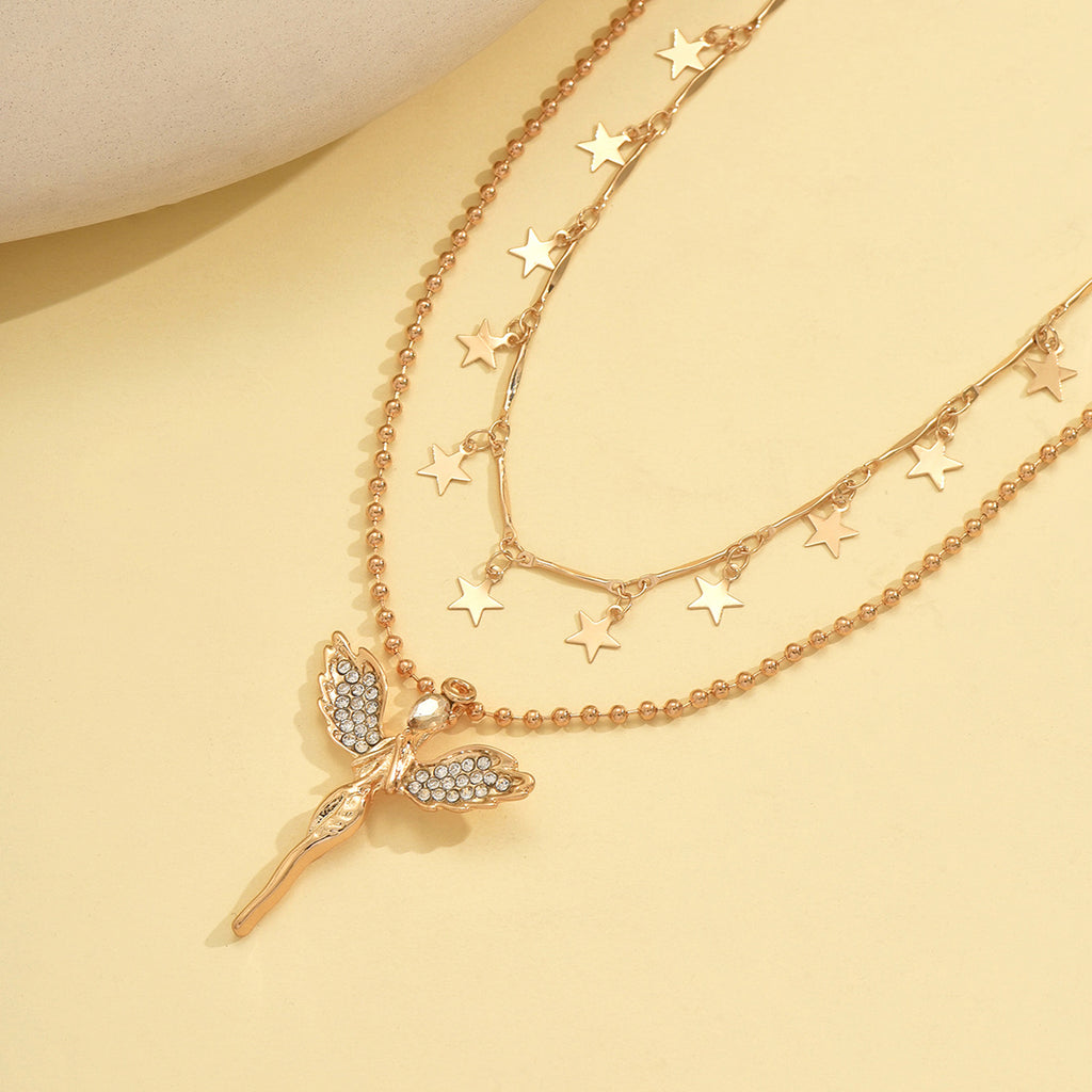 2 Pieces A Set Of Minimalist Star Tassel Gold Necklace Metal Sense Alloy Angel Pendant Necklace For Women - view 4