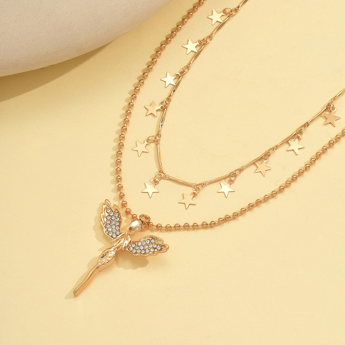 2 Pieces A Set Of Minimalist Star Tassel Gold Necklace Metal Sense Alloy Angel Pendant Necklace For Women - view 4
