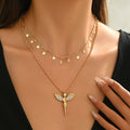 2 Pieces A Set Of Minimalist Star Tassel Gold Necklace Metal Sense Alloy Angel Pendant Necklace For Women - front view