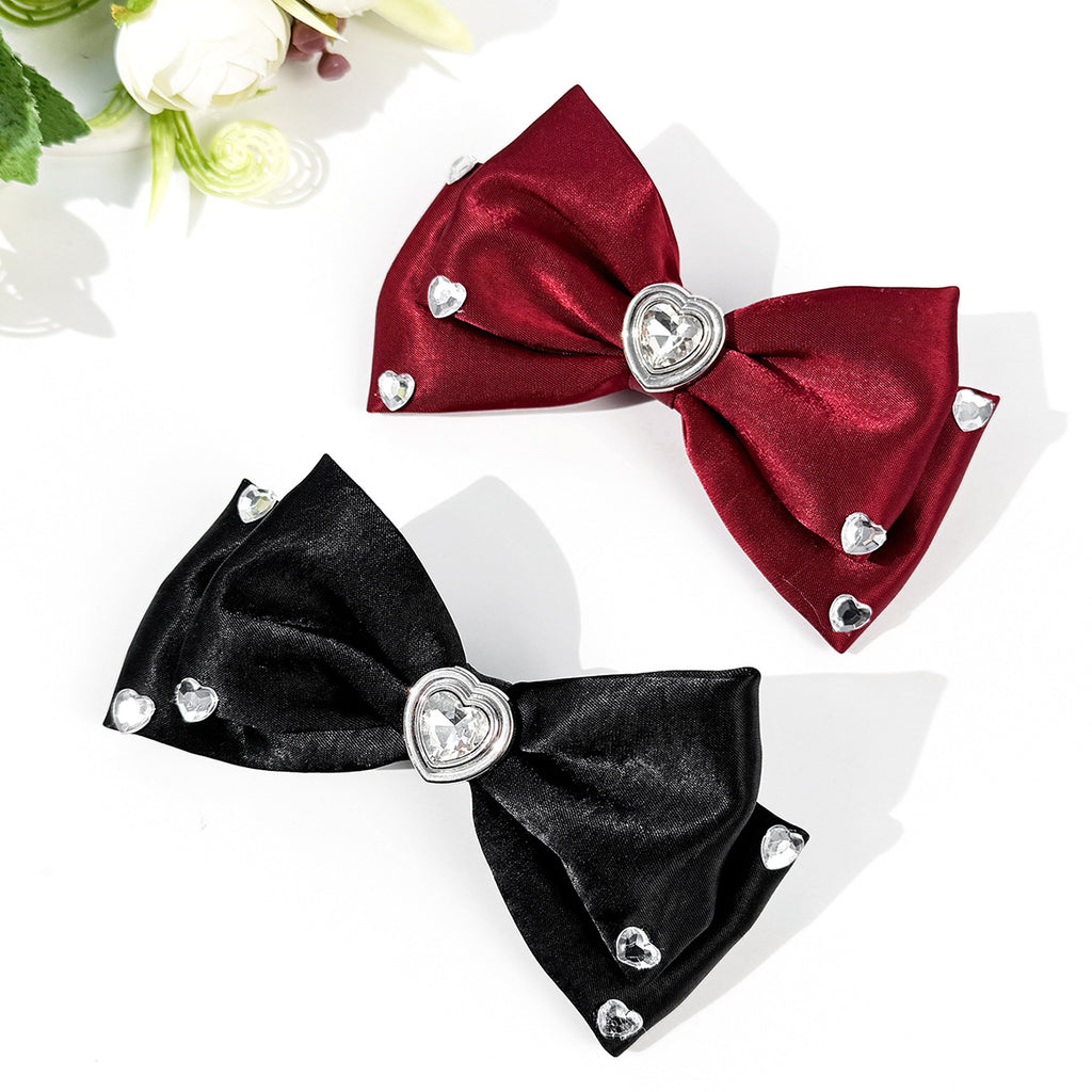 Satin Hair Clip Bow Diamond Heart-Shaped Women's Top Hair Accessory - view 2