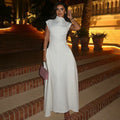 Solid Color Long Sleeveless Ruched Women's Dress European Autumn Slim Wedding Dress - front view