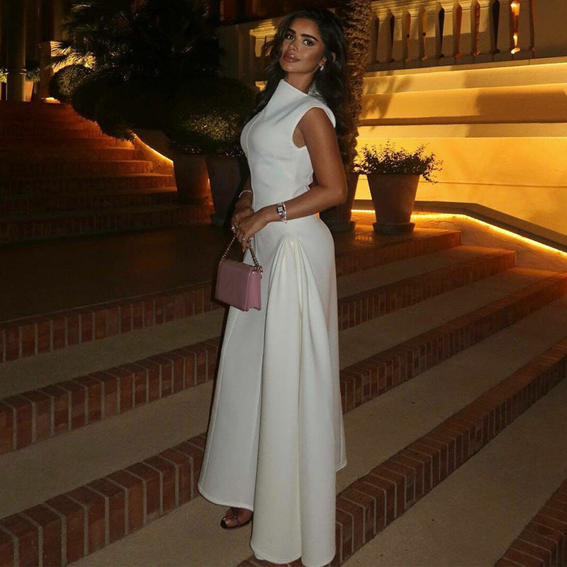Solid Color Long Sleeveless Ruched Women's Dress European Autumn Slim Wedding Dress - view 3