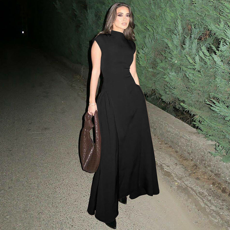 Solid Color Long Sleeveless Ruched Women's Dress European Autumn Slim Wedding Dress - view 4