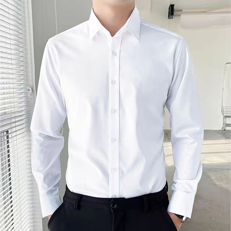 Warm Casual Long Sleeve Men's Shirt Formal Business Autumn Winter Middle-aged Men's White Shirt Polyester Cotton Blend - front view
