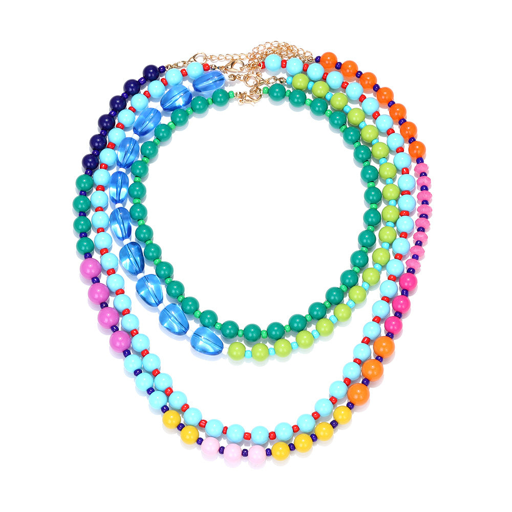 Multi-Layer Gradient Rainbow Color Beads Necklace   Sense Stacking Alloy Resin Jewelry For Women - view 2