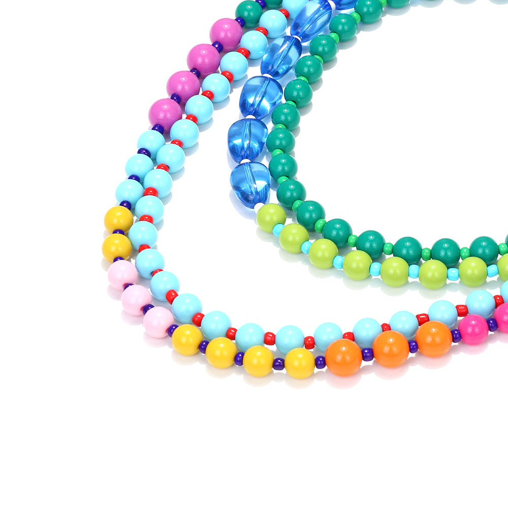 Multi-Layer Gradient Rainbow Color Beads Necklace   Sense Stacking Alloy Resin Jewelry For Women - view 3