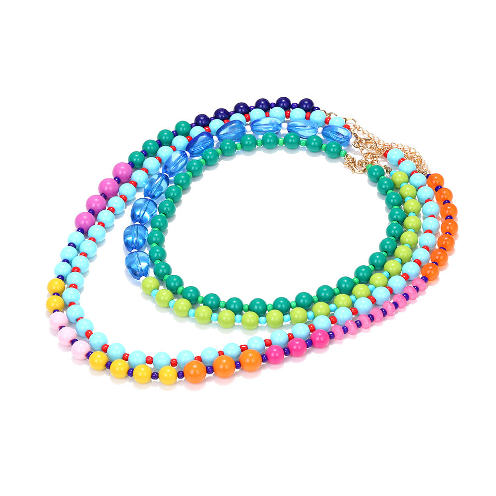 Multi-Layer Gradient Rainbow Color Beads Necklace   Sense Stacking Alloy Resin Jewelry For Women - view 4