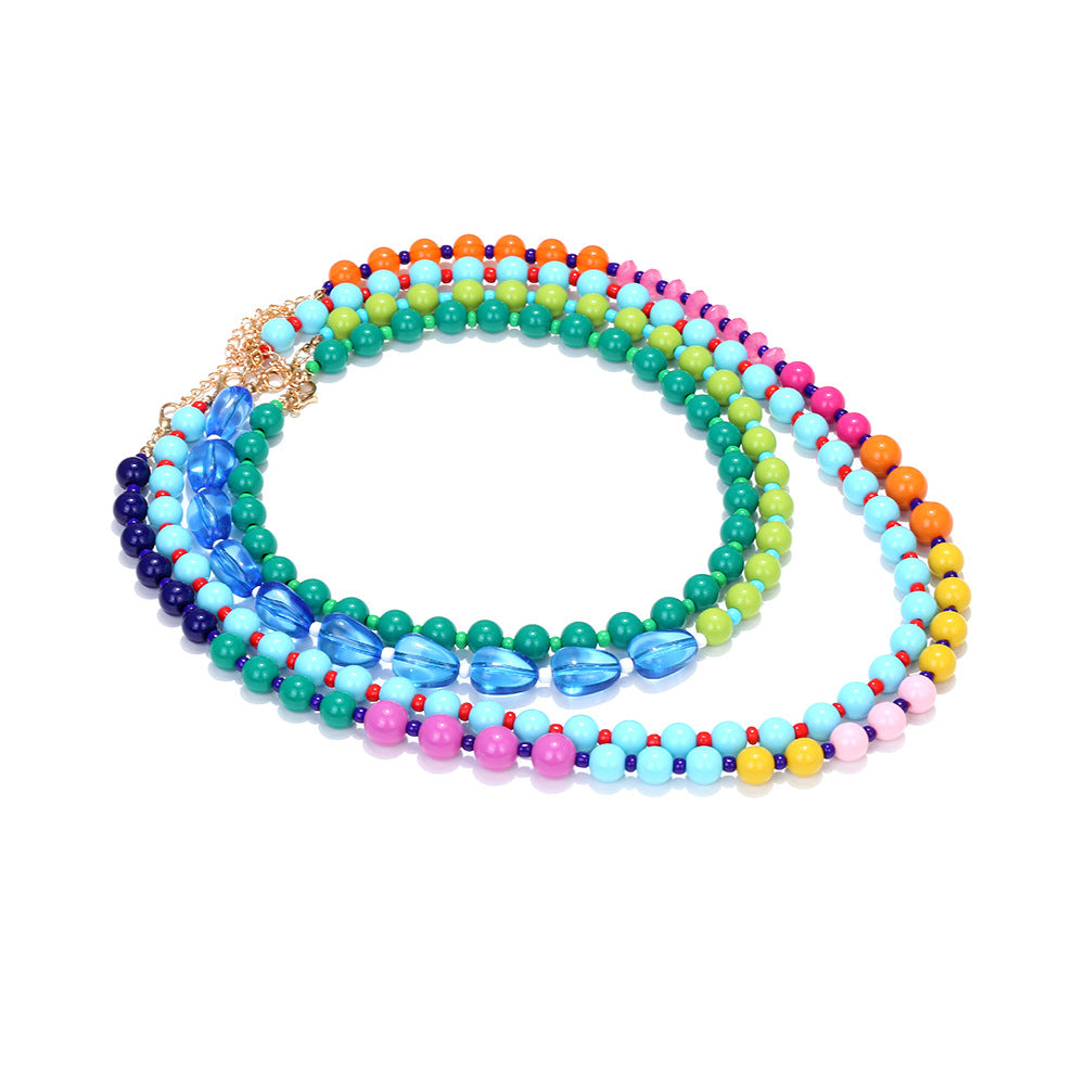 Multi-Layer Gradient Rainbow Color Beads Necklace   Sense Stacking Alloy Resin Jewelry For Women - view 5