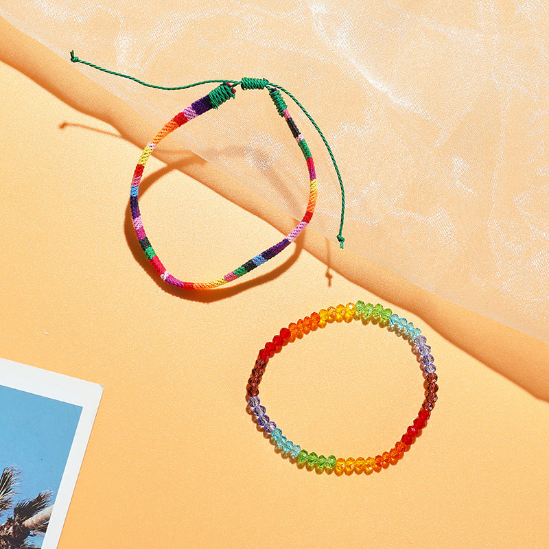 Bohemian Style Handmade Beaded Bracelet Set For Women Colorful Woven Bracelets Geometric Pattern Fabric Unisex Bracelets - view 4