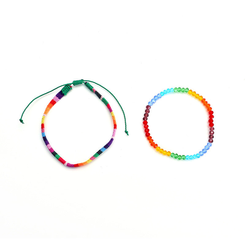 Bohemian Style Handmade Beaded Bracelet Set For Women Colorful Woven Bracelets Geometric Pattern Fabric Unisex Bracelets - view 5