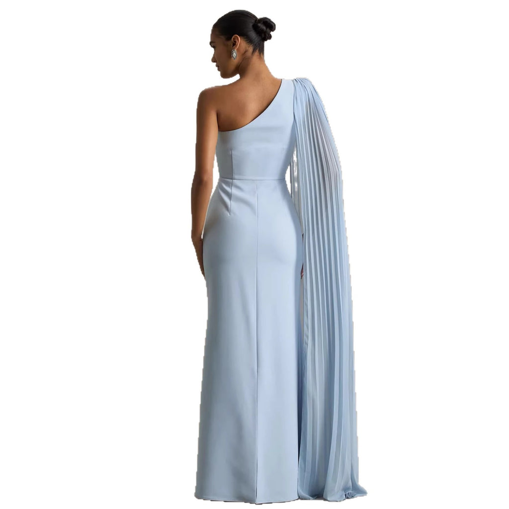 Casual Beach Vacation Long Pleated Dress  Style Shoulder Draped Women's Dress Ankle Length Polyester Fabric - view 5