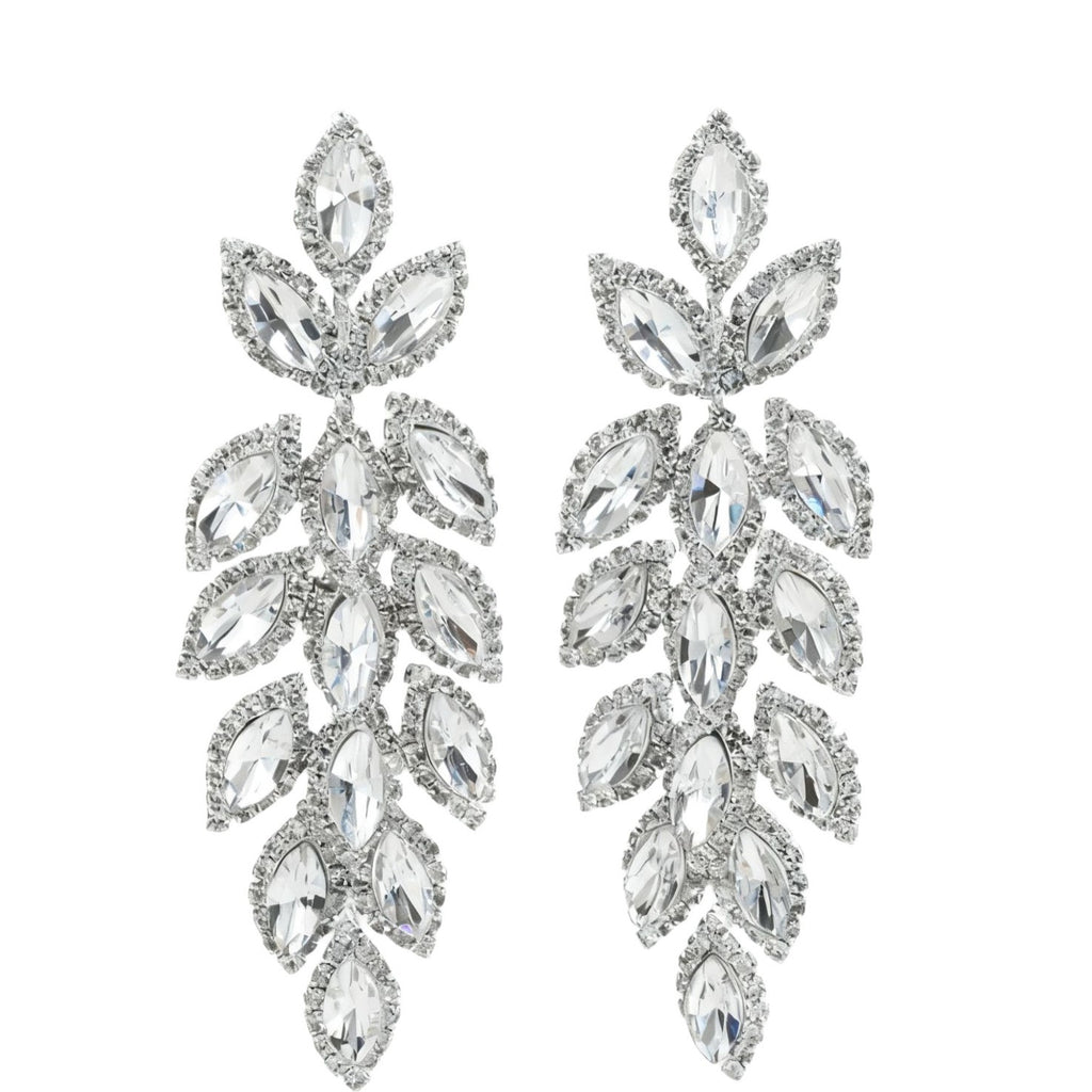 Elegant Long Leaf And Wheat Ear Cuff Full Of Diamonds Chic Style Fashion Jewelry For Women Copper Post Alloy Material Ear Studs - view 5