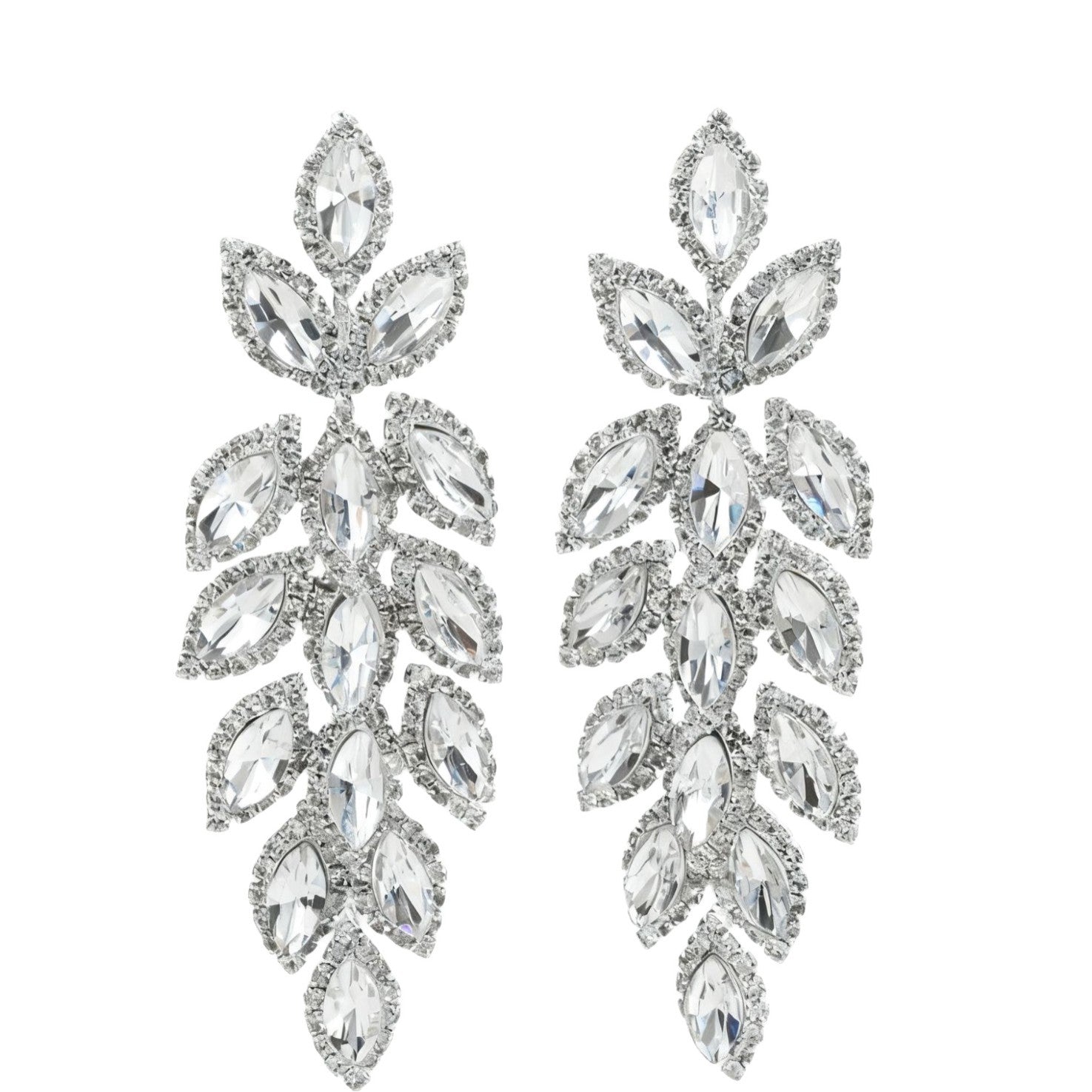 Elegant Long Leaf And Wheat Ear Cuff Full Of Diamonds Chic Style Fashion Jewelry For Women Copper Post Alloy Material Ear Studs - view 5