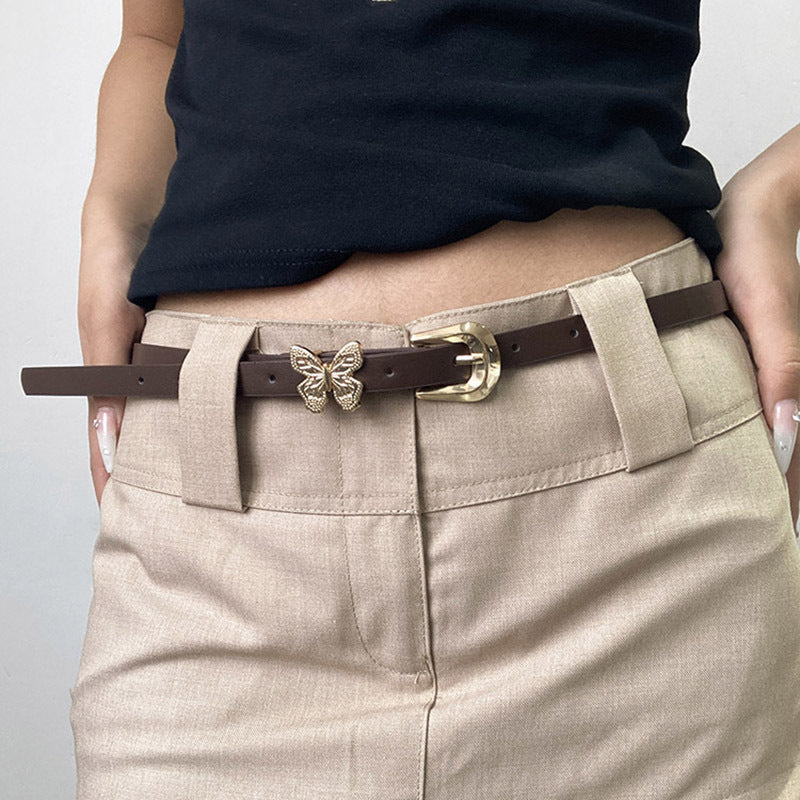 Gold Butterfly Belt Women's Dress Retro Waist Accessory Design Slim Belt Essential - view 3