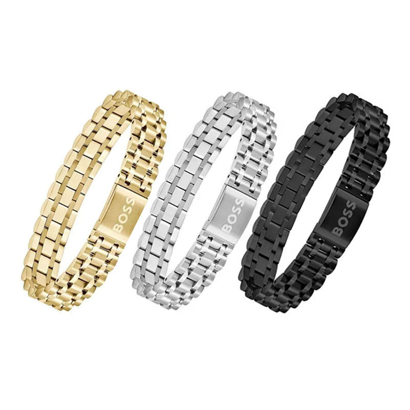 201 Stainless Steel Bracelet Adjustable Magnetic Stainless Steel Men's Jewelry Black Silver Rose Gold Business Wristband - front view