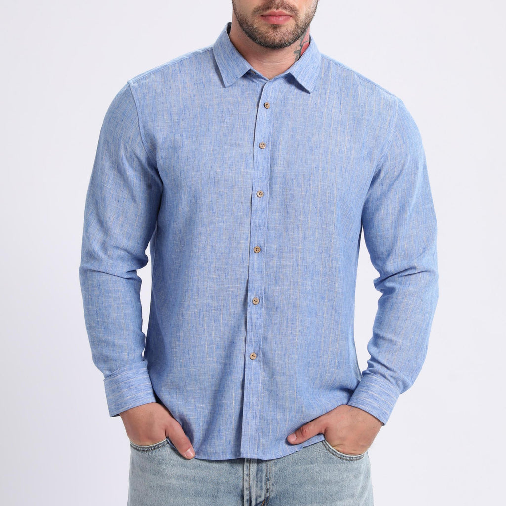 Stripe Men's Shirt In Linen Type Cloth With Long Sleeve For Stylish Comfort - view 3