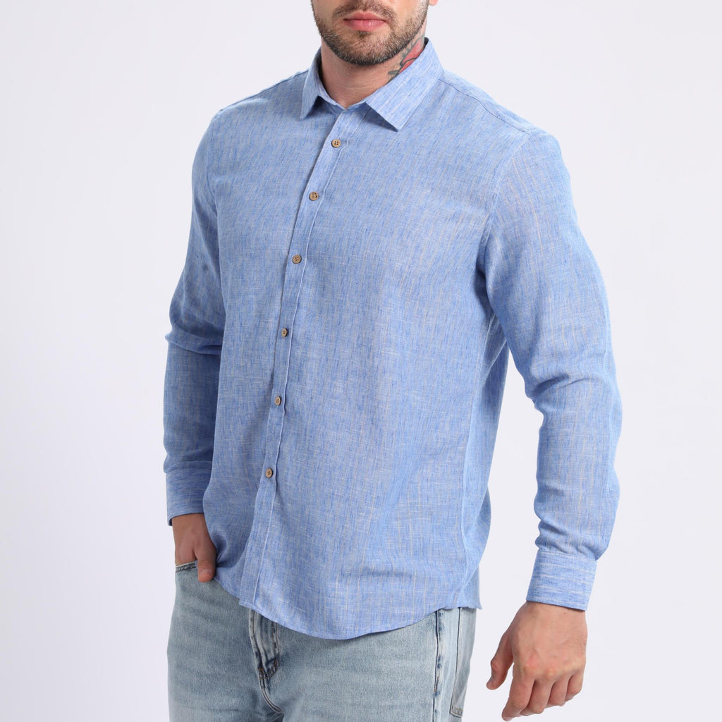 Stripe Men's Shirt In Linen Type Cloth With Long Sleeve For Stylish Comfort - view 4