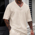 Casual Men's T-Shirt In Polyester With V Neck, Loose Fit, And Jacquard Design For Spring - front view