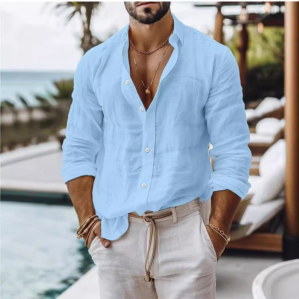 Men's Shirt In Cotton Blend Fabric Featuring Long Sleeves For Comfortable Wear - view 3