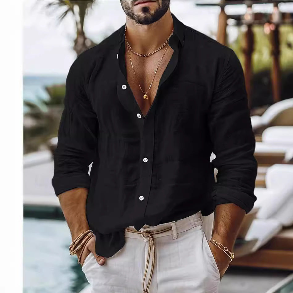 Men's Shirt In Cotton Blend Fabric Featuring Long Sleeves For Comfortable Wear - view 4