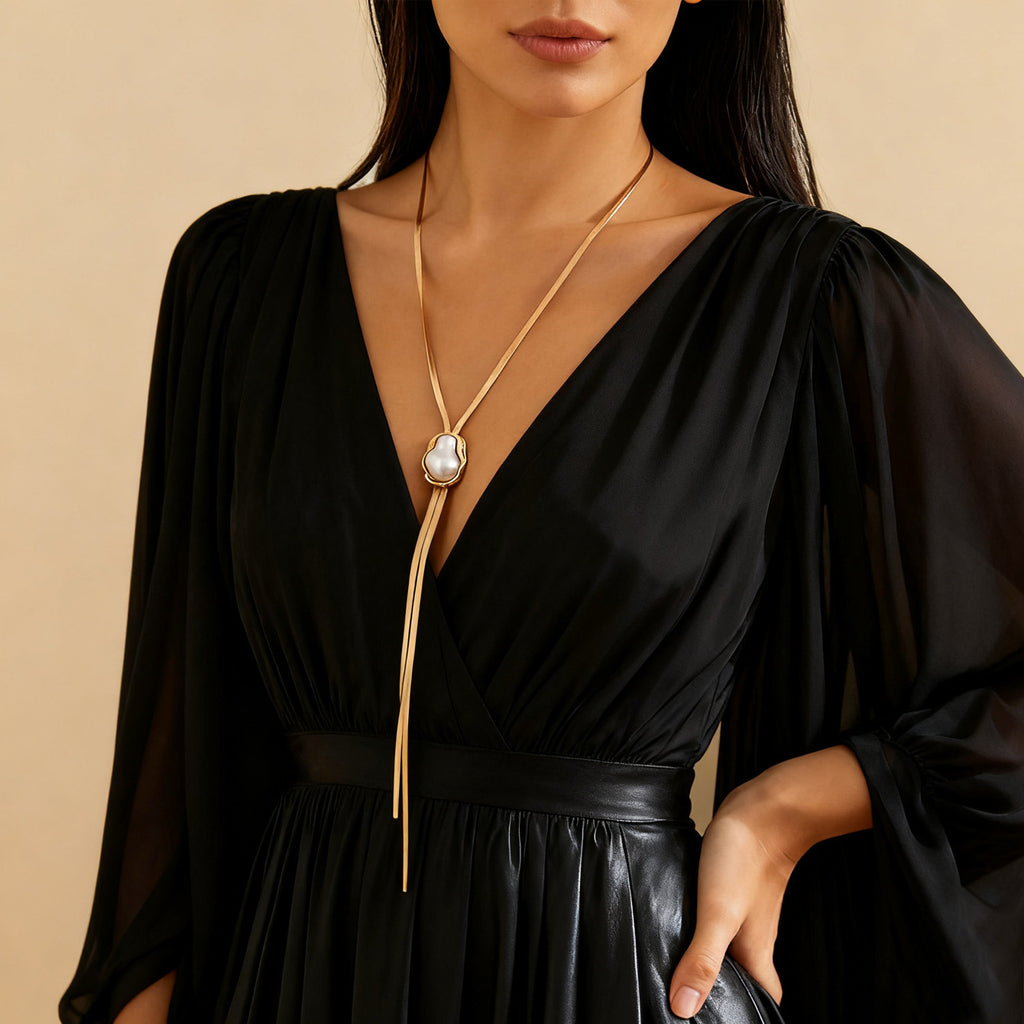 For Golden Alloy Y-Necklace Lariat Necklace With Snake Chain - front view