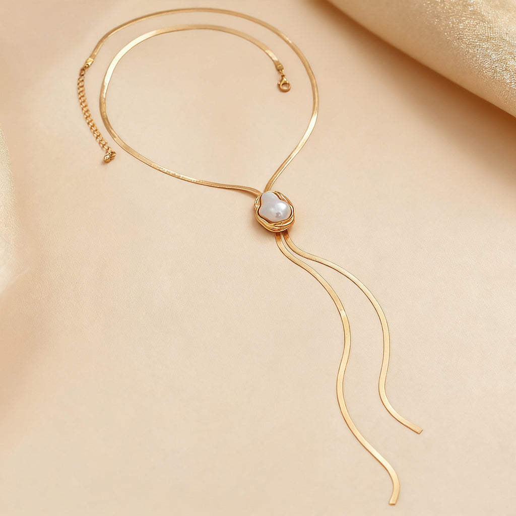 For Golden Alloy Y-Necklace Lariat Necklace With Snake Chain - view 2