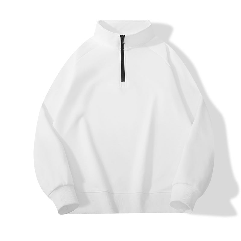 Solid Color White Long Sleeve Men's Hoodie With Standing Collar And Zipper Closure - view 5