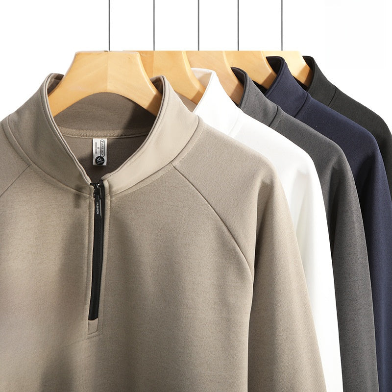 Solid Color White Long Sleeve Men's Hoodie With Standing Collar And Zipper Closure - view 4
