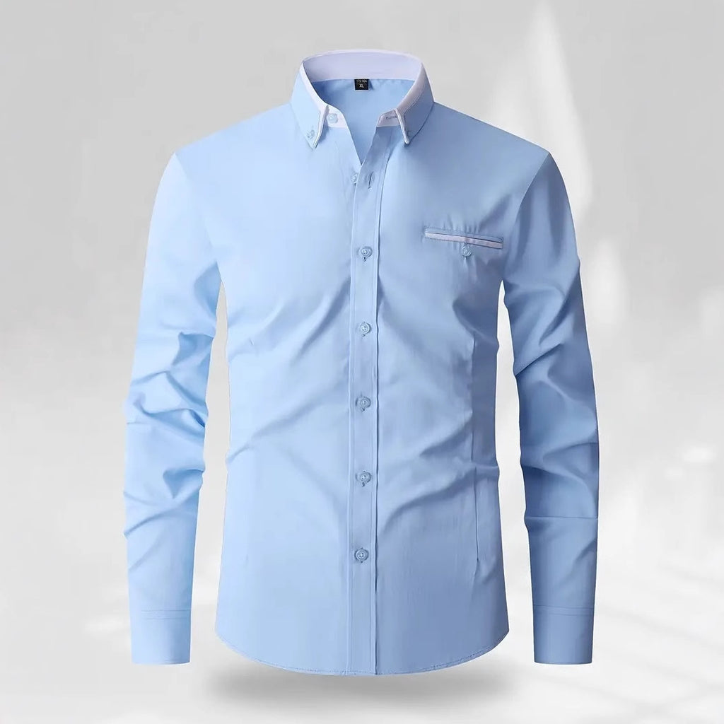 Solid Color Long Sleeve Men's Shirt Featuring Lapel Collar In Classic Style - view 4