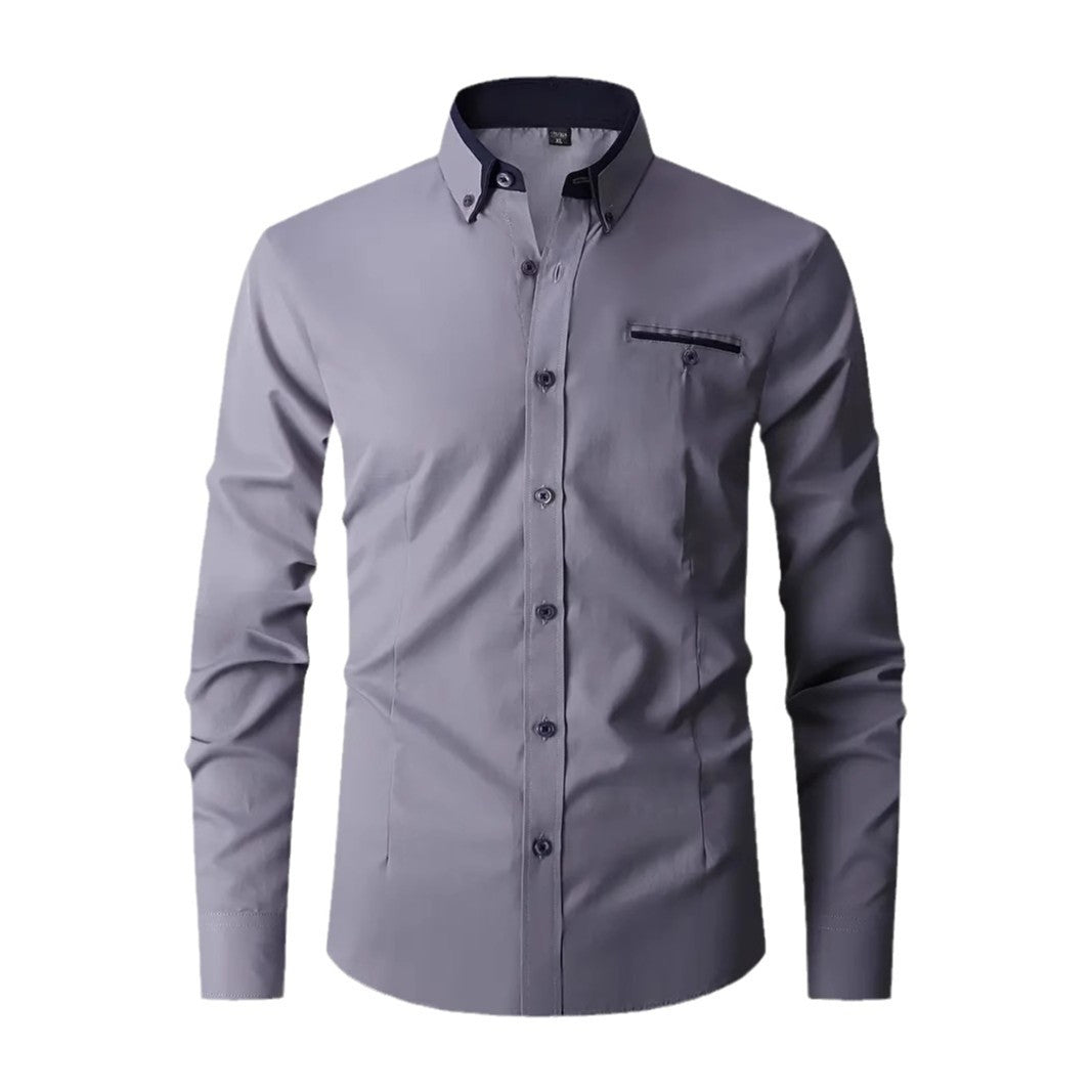 Solid Color Long Sleeve Men's Shirt Featuring Lapel Collar In Classic Style - view 5
